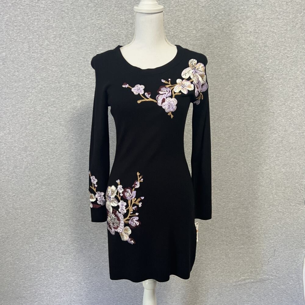 INC‎ Knit Dress Womens Small Embroidered Floral Beaded Cherry Blossom